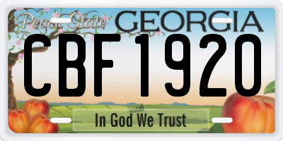 GA license plate CBF1920