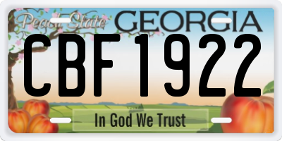 GA license plate CBF1922