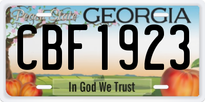 GA license plate CBF1923