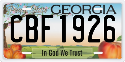 GA license plate CBF1926