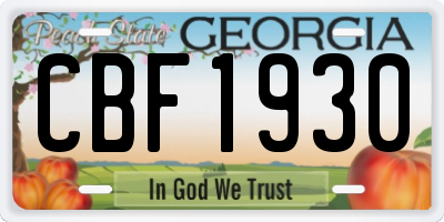 GA license plate CBF1930