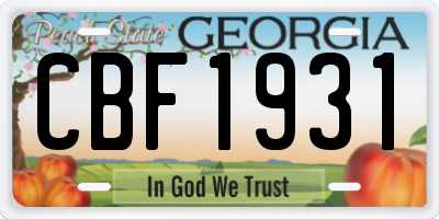 GA license plate CBF1931