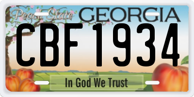 GA license plate CBF1934