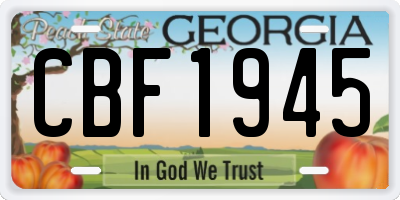 GA license plate CBF1945