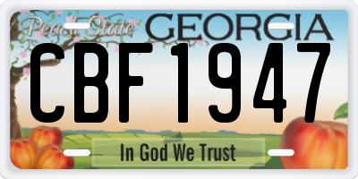GA license plate CBF1947