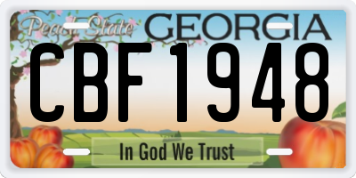 GA license plate CBF1948