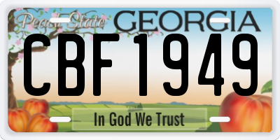GA license plate CBF1949