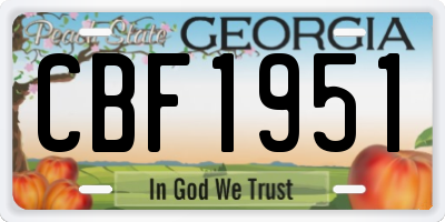 GA license plate CBF1951