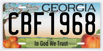 GA license plate CBF1968