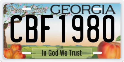 GA license plate CBF1980