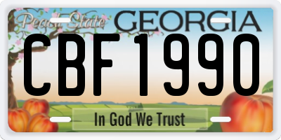 GA license plate CBF1990