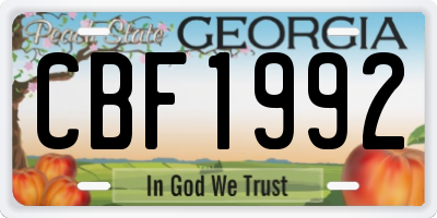 GA license plate CBF1992