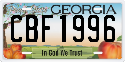 GA license plate CBF1996