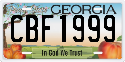 GA license plate CBF1999
