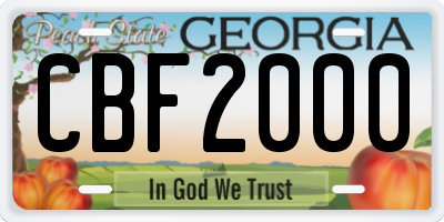 GA license plate CBF2000