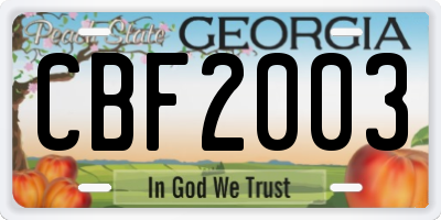 GA license plate CBF2003