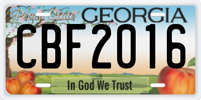 GA license plate CBF2016