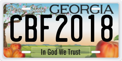 GA license plate CBF2018