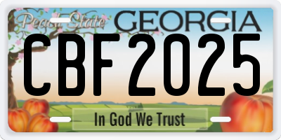 GA license plate CBF2025