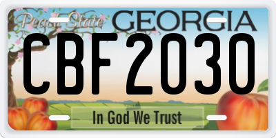GA license plate CBF2030