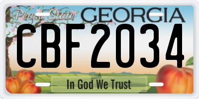GA license plate CBF2034