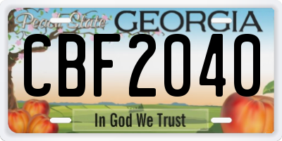 GA license plate CBF2040