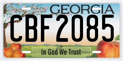 GA license plate CBF2085