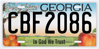 GA license plate CBF2086