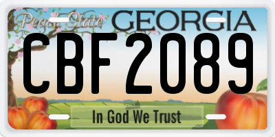 GA license plate CBF2089