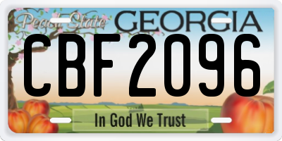 GA license plate CBF2096