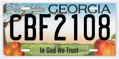 GA license plate CBF2108