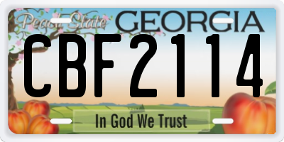 GA license plate CBF2114