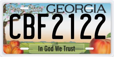 GA license plate CBF2122