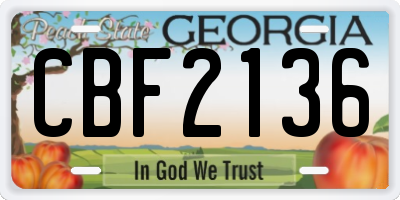 GA license plate CBF2136