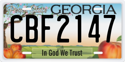 GA license plate CBF2147