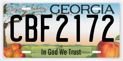 GA license plate CBF2172