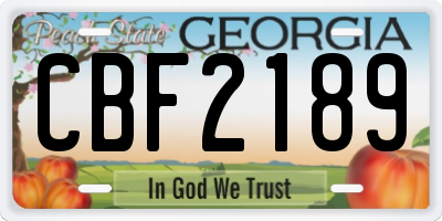 GA license plate CBF2189