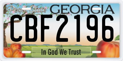 GA license plate CBF2196