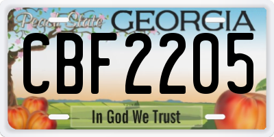 GA license plate CBF2205