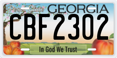 GA license plate CBF2302