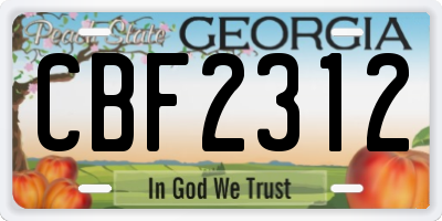 GA license plate CBF2312