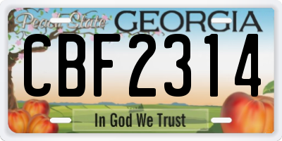 GA license plate CBF2314