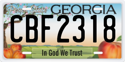 GA license plate CBF2318