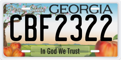 GA license plate CBF2322