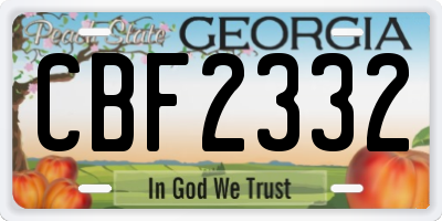 GA license plate CBF2332