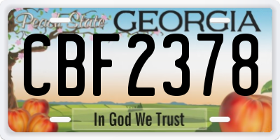 GA license plate CBF2378