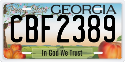 GA license plate CBF2389