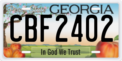 GA license plate CBF2402