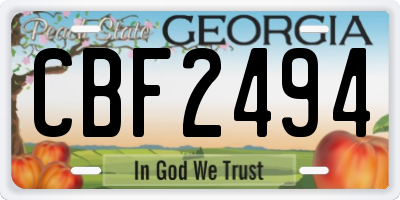 GA license plate CBF2494