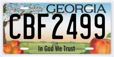 GA license plate CBF2499